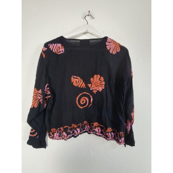 Eden Rising Womens Shell Print Long Sleeve Top Size Medium Black Orange Rayon - Picture 2 of 8